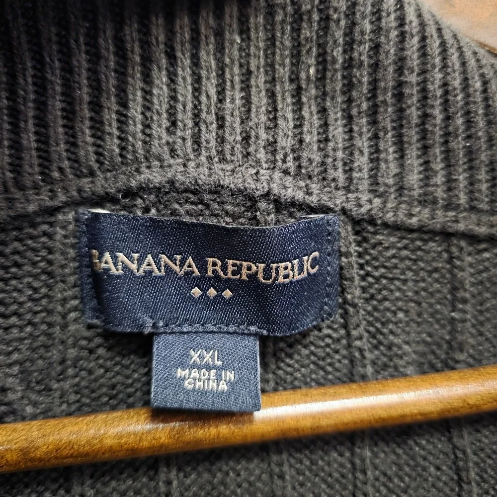 Banana Republic Mens Preppy‎ Old Money Cable Knit Sweater Size XXL Mock Neck